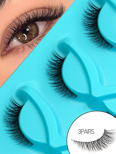 VELTRINAY Cat-Eye Kunstwimpern, 3 Paar, transparentes Band - Bild 1