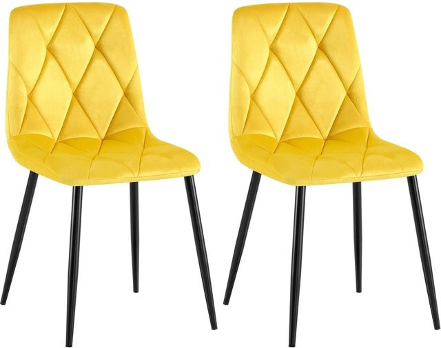 DELUKE 2er Set Esszimmerstühle DOFAR aus Samt in Gelb mit Steppmuster, H x B x T: 85 x 45 x 55 cm - Bild 1