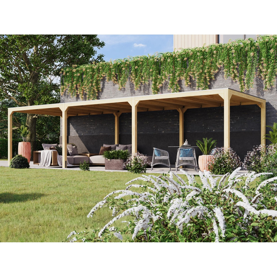 Karibu Pavillon Set Fyrkant Naturbelassen mit Flachdach und zwei Verlängerungen in Braun B/T/H: 934 x 320 x 236 cm - Bild 2
