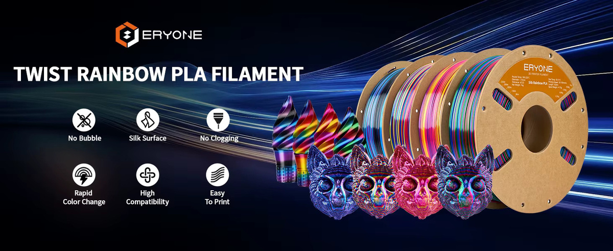 ERYONE PLA Silk Twist Rainbow Premium Shiny 3D-Druck Filament, Mehrfarbig, 250g - Bild 5