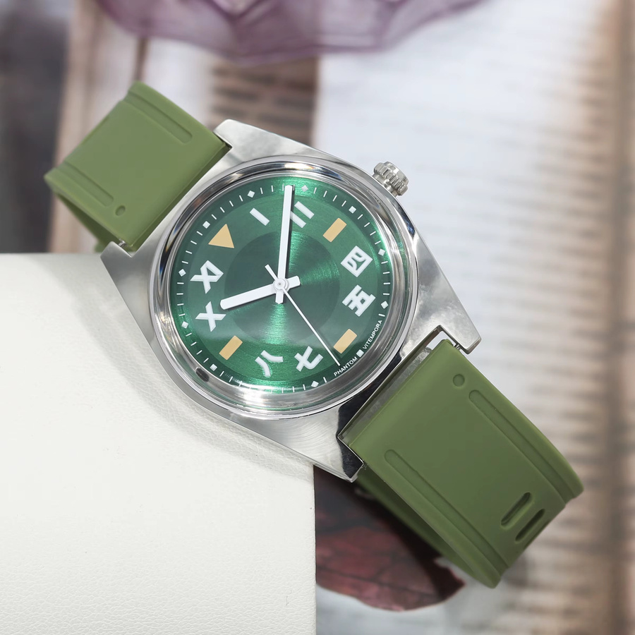 HEIMDALLR Armbanduhr, Handaufzug, Edelstahl, Silber, Grün, Silikon, 36 mm, Herren - Bild 2