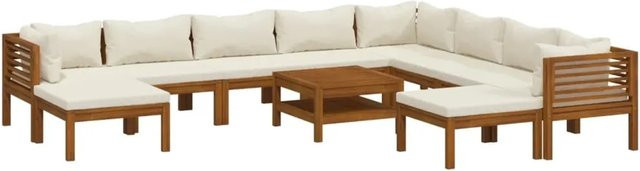 vidaXL 11-tlg Garten-Lounge-Set aus massivem Akazienholz mit Creme Kissen - Bild 1