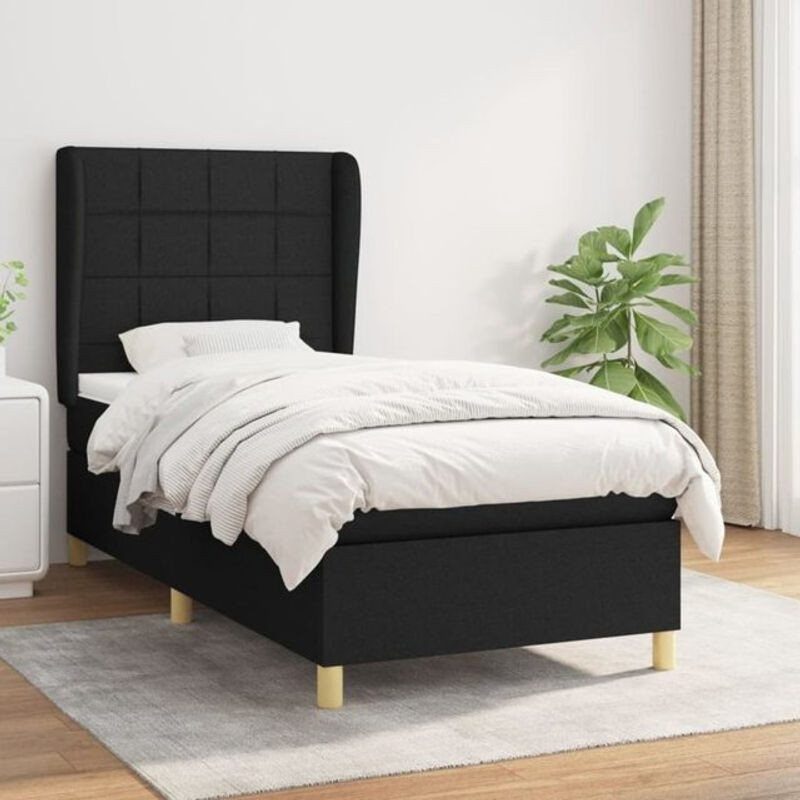 Vidaxl Boxspringbett mit Matratze aus Stoff und Massivholz in Schwarz, B/T/H: 80 x 200 x 118 cm - Bild 1