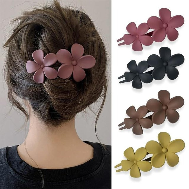 Haarspangen Blume, Schwarz, Floral, 4 Stück, Unisex - Bild 1