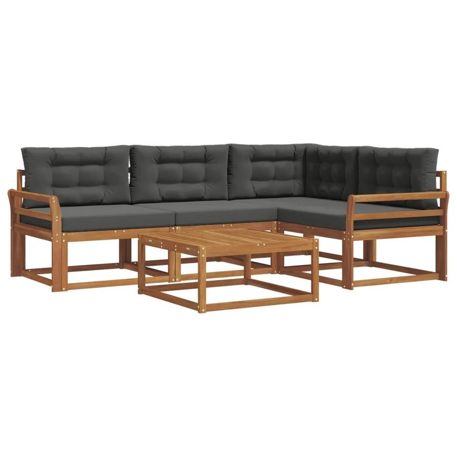 vidaXL Outdoor-Sofagarnitur aus massivem Akazienholz in L-Form mit Kissen, 5-teilig, Anthrazit - Bild 2
