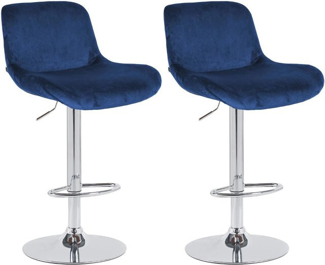 DELUKE 2er Set Barhocker PONOR in Blau mit Samtbezug, höhenverstellbar und drehbar, B/T/H: 50 x 50 x 85 cm - Bild 1