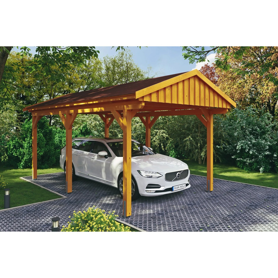 Skan Holz Carport Fichtelberg aus Fichte und Leimholz in Beige mit spitzer Dachform, B/T: 317 x 566 cm, Höhe: 303 cm - Bild 2
