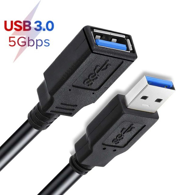 VBDWRM USB 3.0 Verlängerungskabel Schwarz, USB-A Stecker auf Buchse für PC, Laptop, Mac, Drucker und Scanner, Länge: 5 m - Bild 1