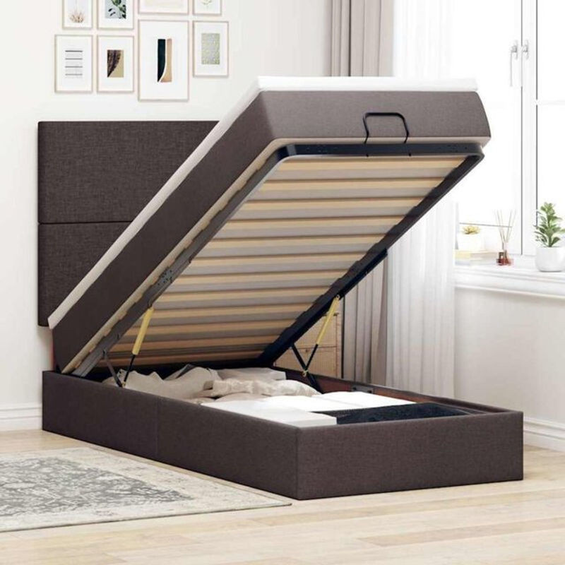 vidaxl Polsterbett Ottomane mit Matratze und LED-Beleuchtung in Braun, B/T/H: 90 x 200 x 118 cm - Bild 1