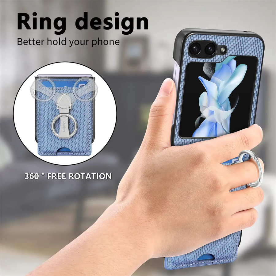 Samsung Galaxy Z Flip 7 6 5 4 3 5G Handyhülle aus PU Leder mit Kartenhalter und Ring in Beige - Bild 5