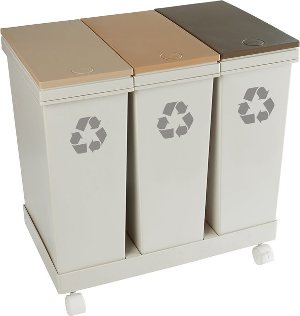 Mülltrennsystem Genialo mit 3 Fächern à 20 l, Touch-Funktion, Beige/Braun, B/T/H: 53 x 3 x 60 cm - Bild 1