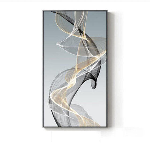 TPFLiving XXL Riesen Luxus Poster Leinwand mit abstrakten Linien und Formen in Weiß, Blau, Grau, Beige und Schwarz, Breite: 45 cm, Höhe: 180 cm - Bild 1