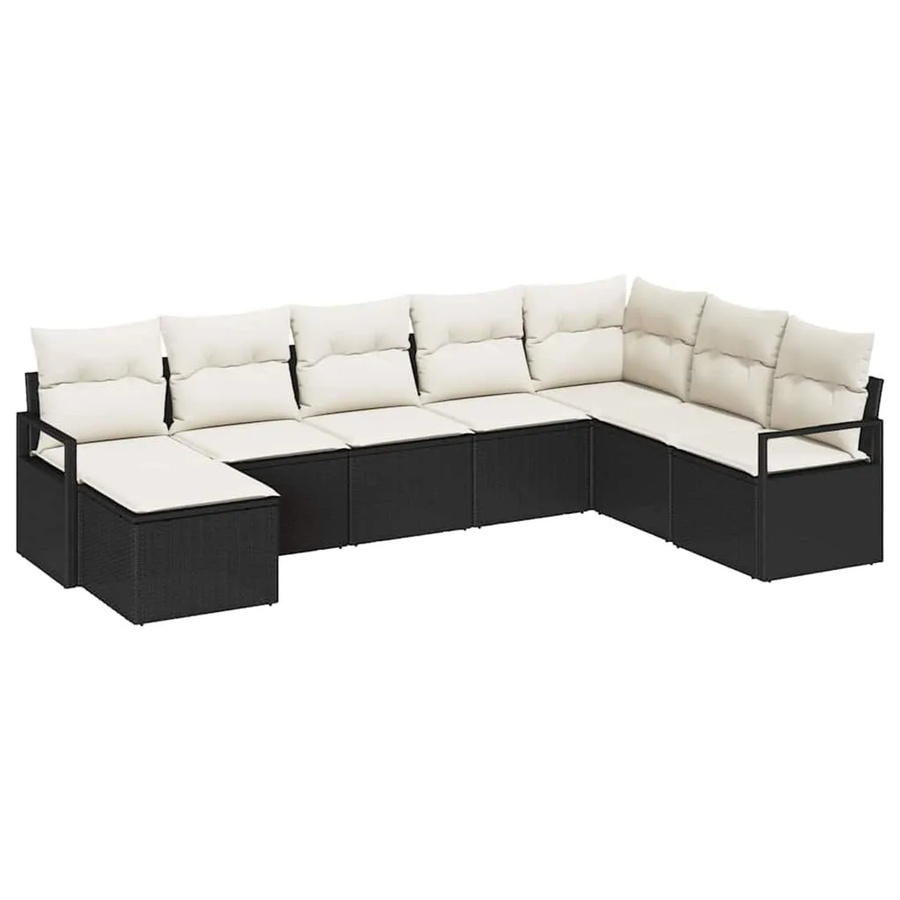 vidaXL Garten-Sofa-Set 8-teilig aus Poly-Rattan in Schwarz und Beige mit Polstern und Ottomane für Terrasse und Garten - Bild 2