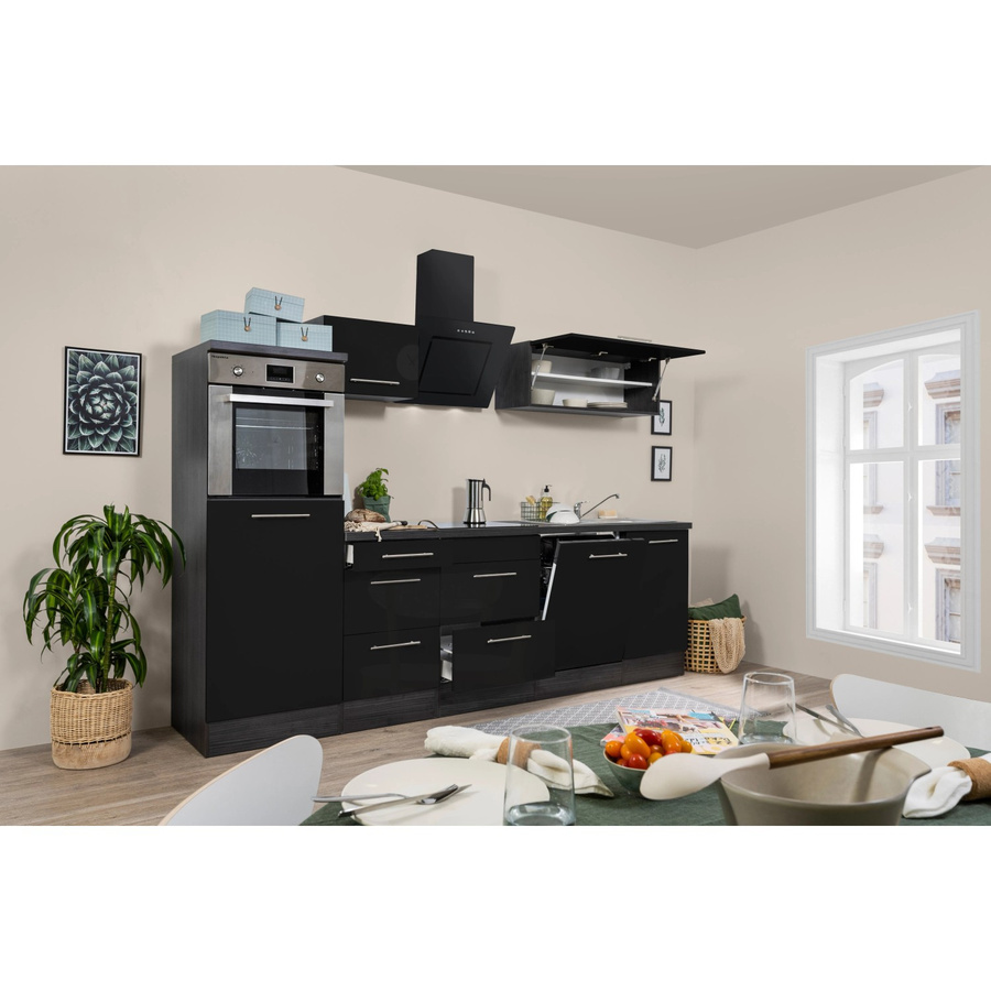 Respekta Premium Küchenzeile Hochbau modern in Schwarz Hochglanz und Eiche Grau mit Soft-Close-Türen und Schubladen - Bild 2
