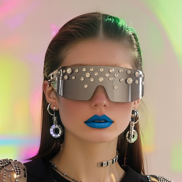 Monique Orenda Sonnenbrille, Übergroß, Strass-Nieten, grau, Unisex - Bild 1