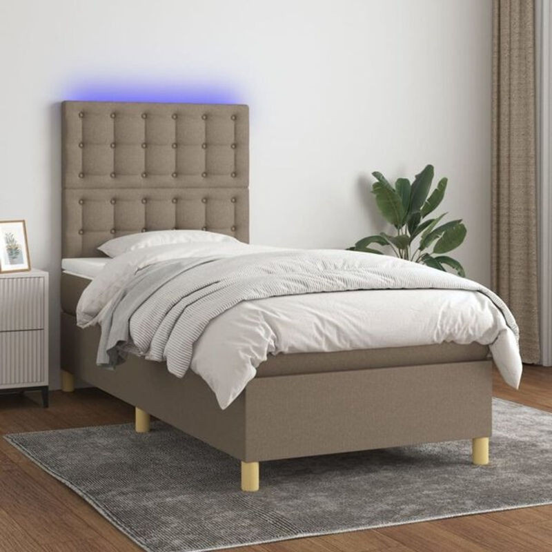 vidaxl Boxspringbett mit Matratze in Taupe meliert und Weiß, Stoff, B/T/H: 200 x 100 x 118 cm - Bild 1