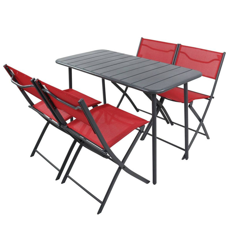 VCM 5-teiliges Balkonmöbel Set Sumila in Rot mit Gartentisch und 4 Klappstühlen aus Metall und Textilene für Garten, Balkon und Terrasse - Bild 2
