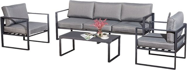 Jet-Line KRETA II Lounge-Set aus Aluminium in Hellgrau mit Sofa, Sessel und Tisch - Bild 1