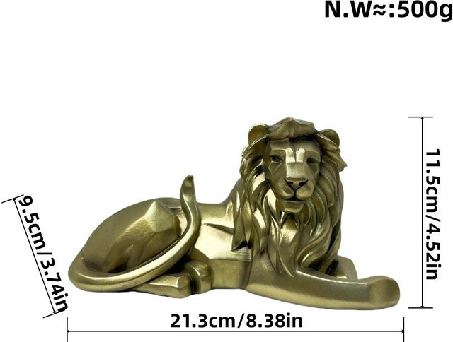 Geometrische Löwenornamente von Yiran Furniture als moderne Kunstharz-Statue in Gold und Schwarz zur Tischdekoration, Breite: 11,5 cm, Tiefe: 9,5 cm, Höhe: 11,5 cm - Bild 1