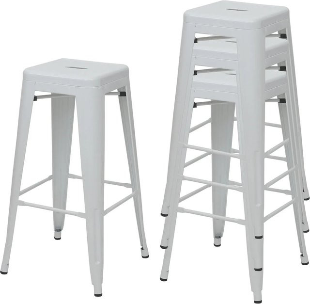 PROREGAL 4er-Set Barhocker im Industrial-Design aus Metall, stapelbar, Farbe: Weiß, Sitzhöhe: 77 cm - Bild 1