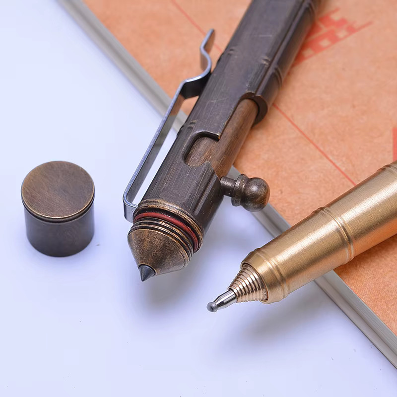 Taktischer Gel-Tintenstift aus Messing in Gold mit Retro-Bolzen-Design als EDC-Selbstverteidigungswerkzeug - Bild 2