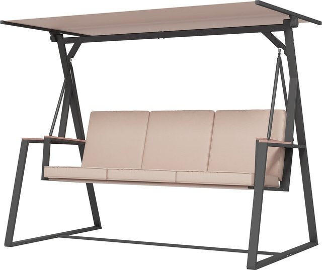 Outsunny Hollywoodschaukel wetterfest mit verstellbarem Sonnendach und Kissen, Farbe: Beige, B/T/H: 205 x 130 x 175 cm - Bild 1