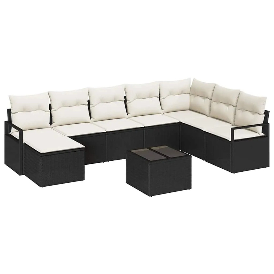 vidaXL Garten-Sofa-Set 9-teilig aus Poly-Rattan in Schwarz mit Stahlgestell und Polyesterpolstern - Bild 2