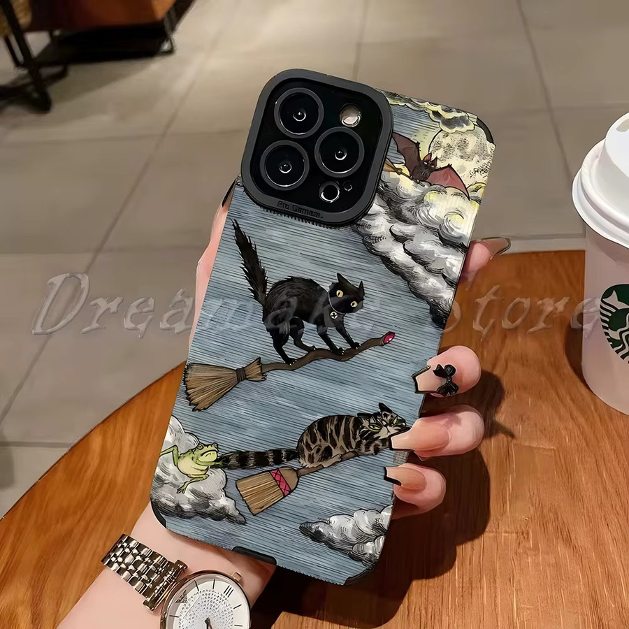 TOPTOY Silikon Handyhülle mit Cartoon Dark Funny Cat Design für iPhone 16 15 14 13 12 11 Pro Max Mini Plus XR XS SE Multicolour - Bild 3
