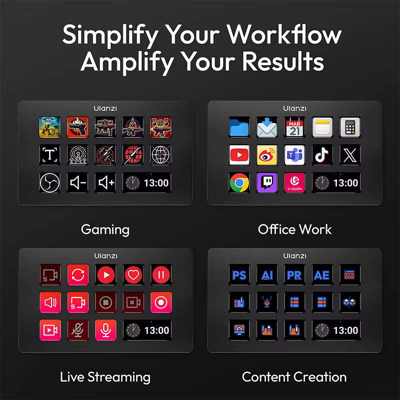 Ulanzi D200 StreamDeck Visuelle Tastatur mit 13 LCD-Tasten in Schwarz für Live-Streaming und Studio-Content-Erstellung auf Mac - Bild 2