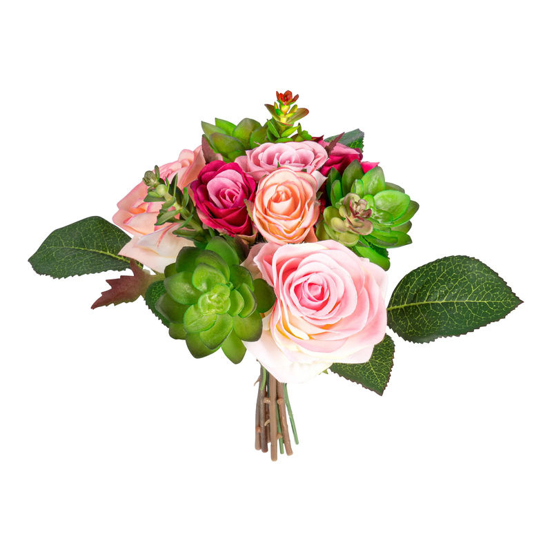 Künstlicher Rosenstrauß von viva domo in Mehrfarbig (Pink, Weiß, Grün) zur Dekoration - Bild 2