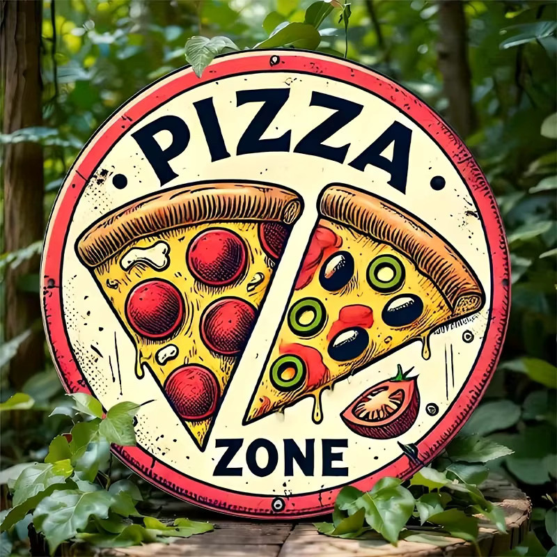 Potdemiel Italienisches Kranzschild mit Pizzasthema in Retro-Optik aus Aluminium, Durchmesser: 20,3 cm, Mehrfarbig - Bild 3