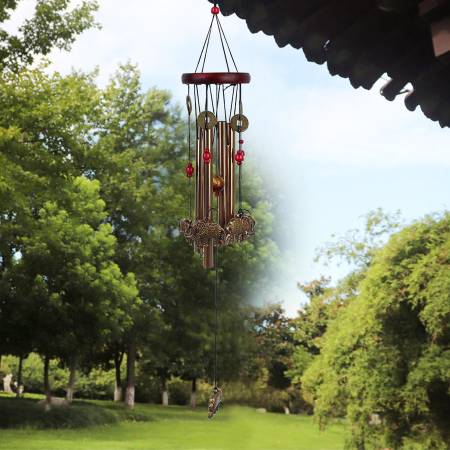 Tooarts Metall Windspiel mit Elefantenmuster in Gold als Deko-Ornament für Innen und Außen - Bild 4