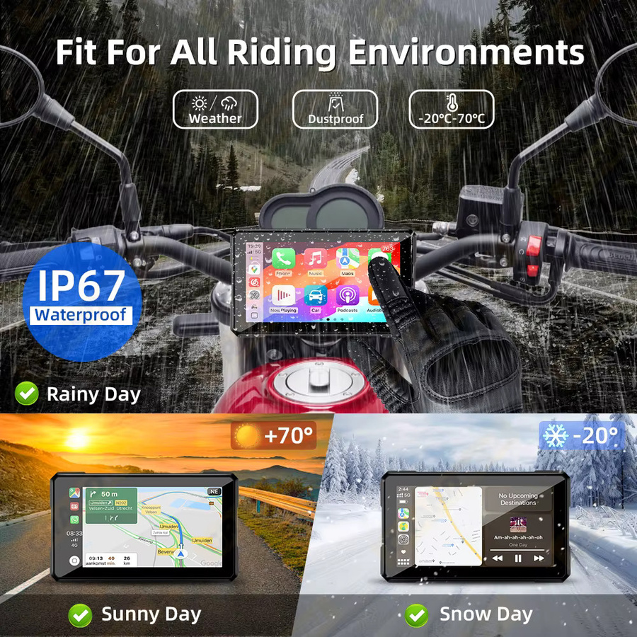 Grandnavi 5-Zoll Motorrad-Navigation mit GPS, Bluetooth, Wireless CarPlay und Android Auto, Magnetische Schnellverschlusshalterung, Schwarz - Bild 6