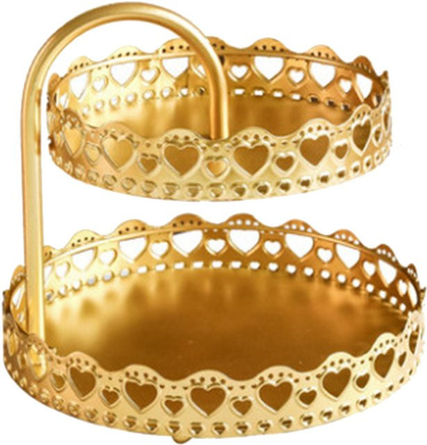 Dekorative doppelschichtige Gebäckplatte von TOMTOP JMS in Kupfergold und Beige, runde Dessert-Ausstellungsplatte aus Metall für Hochzeiten - Bild 1