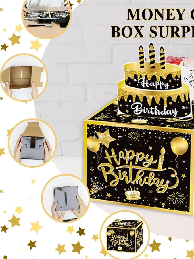 Kreative Geburtstags-Geldgeschenkbox mit Kuchenkarte, lustige Geldbox aus Papier für Männer und Frauen, Mehrfarbig - Bild 5