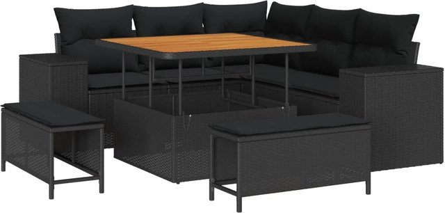 vidaXL Garten-Sofa-Set 8-teilig in Schwarz mit Kissen und integriertem Stauraum für Terrasse und Garten - Bild 1