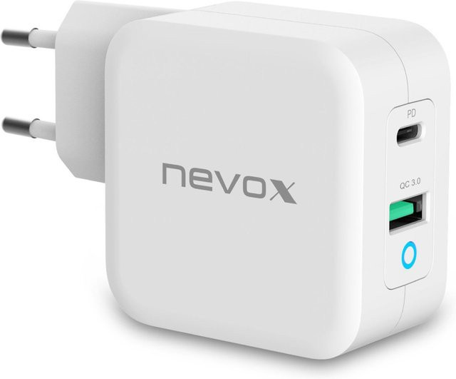 Nevox GaN Ladegerät mit USB und USB-C, 65W, weiß - Bild 1