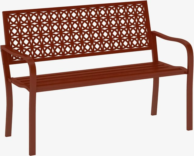 Outsunny 2-Sitzer Gartenbank aus Stahl mit Armlehnen in Rot, B/T/H: 127 x 63 x 85 cm - Bild 1