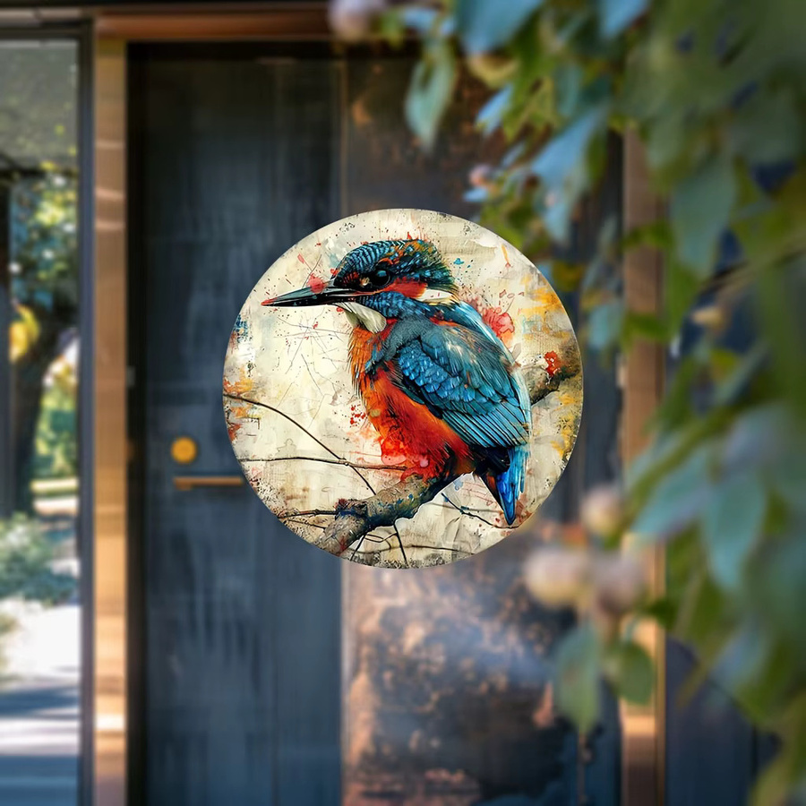 Potdemiel Eisvogel Wandkunst aus Aluminium, rundes Metalldesign in Mehrfarbig auf Weiß - Bild 4