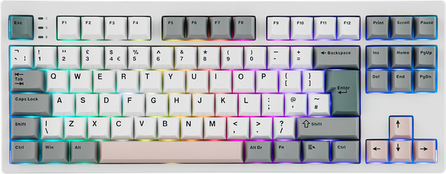 EPOMAKER TH87 Mechanische Tastatur mit ISO-UK Layout, Tenkeyless TKL, Hot-Swap, Gasket Mount, kabellos via Bluetooth oder 2,4 GHz sowie kabelgebunden, 10000mAh Akku, Farben: Weiß, Grau, Rosa - Bild 1