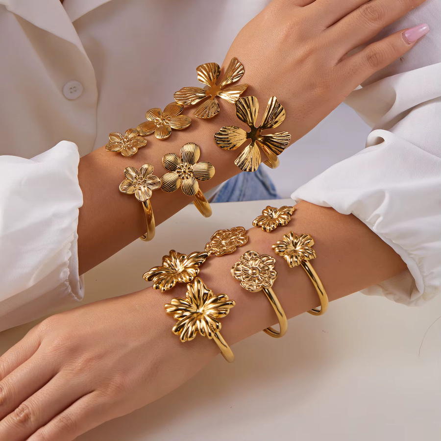 RINHOO FRIENDSHIP Armband Edelstahl, Gold, Blumenmuster, Damen - Bild 1