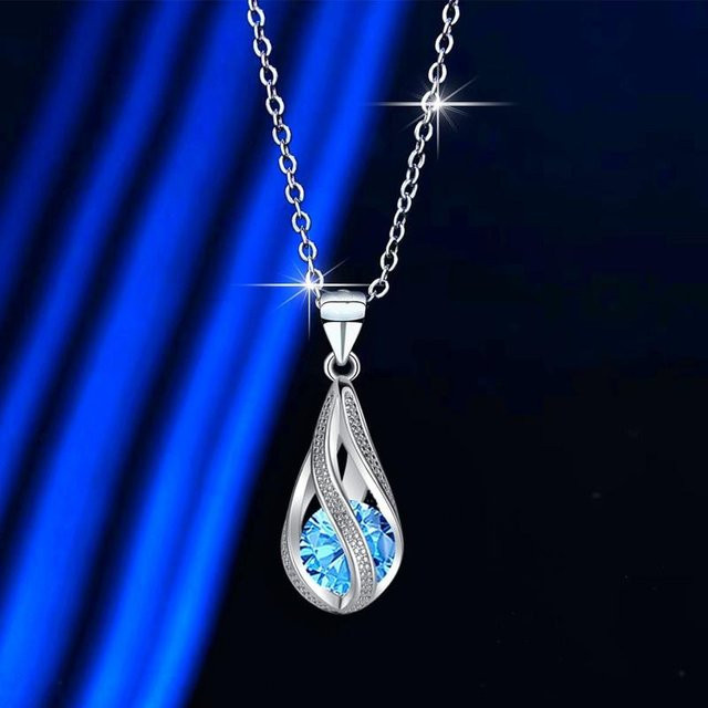 YIRAN Jewelry 5 Halskette, rotierende Wassertropfen, Strasssteine, blue, 45cm, Damen - Bild 1