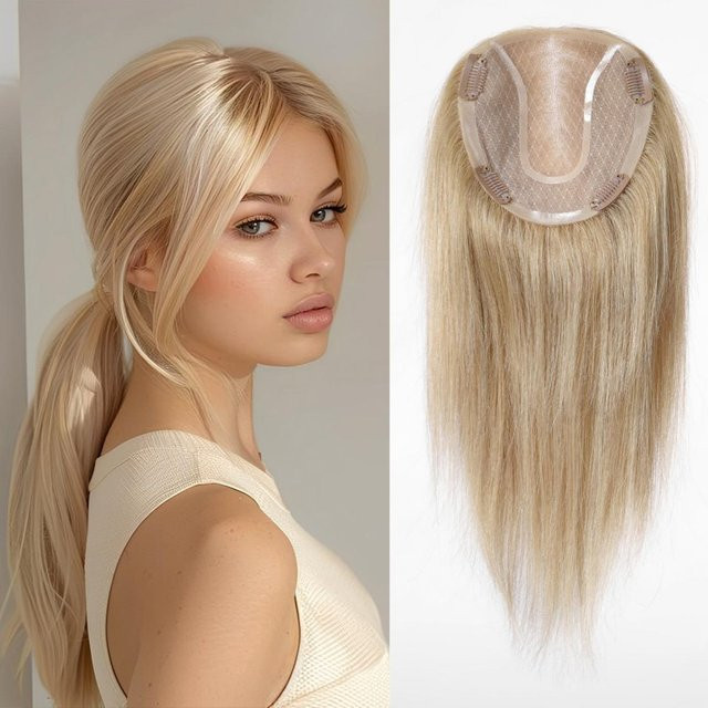 HAIRCUBE Echthaar Topper, graublonde Mono-Spitzenbasis, Damen - Bild 1