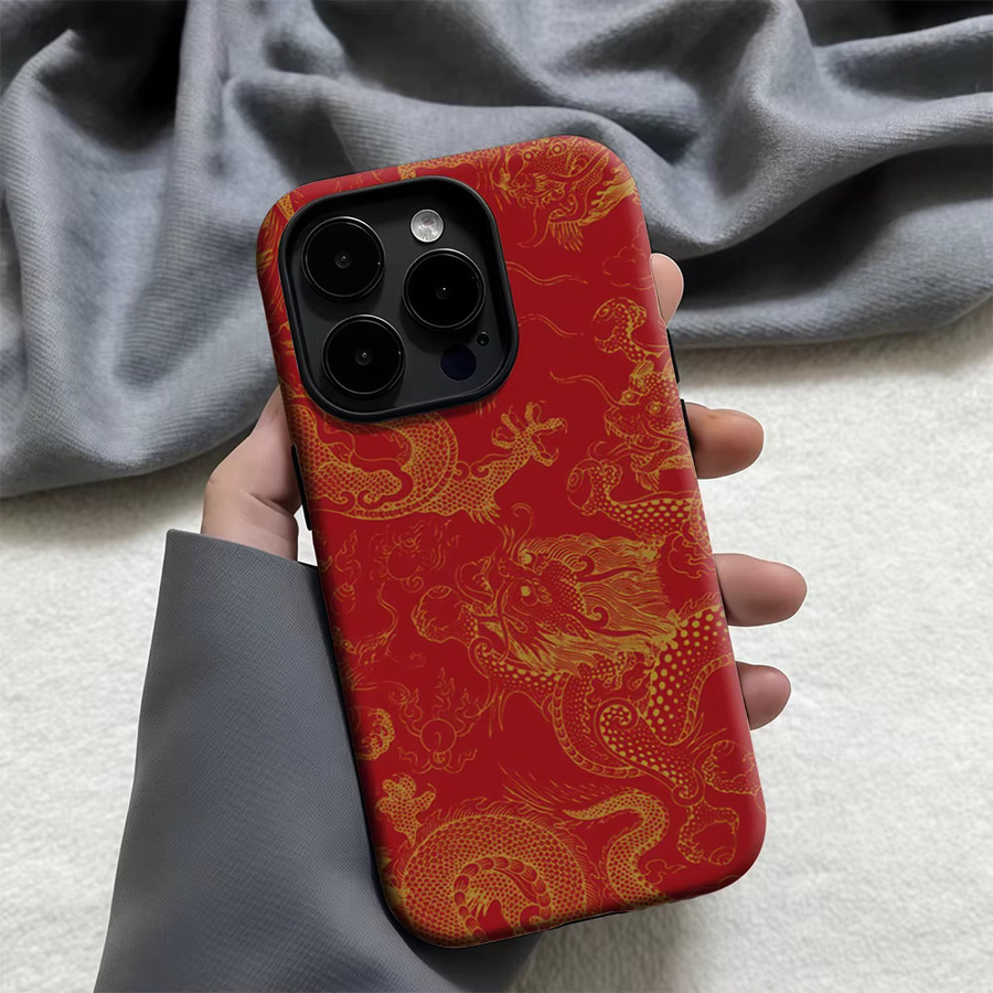 Magnetische iPhone Hülle mit Golden Dragons Design in Rot und Gold für iPhone 17 16 15 14 Pro Max Plus - Bild 3
