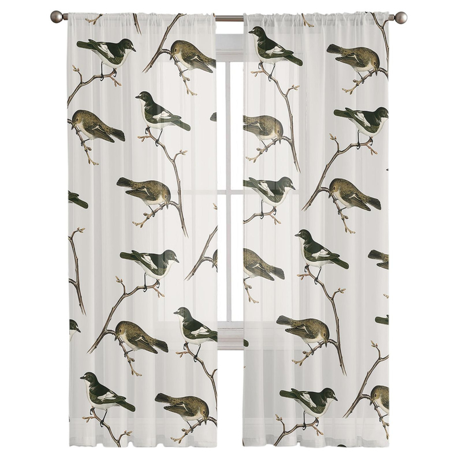 Transparente Chiffon-Vorhänge mit Weihnachts-Vogel-Motiv von A Family Of Home Textiles in Weiß, B: 135 cm, H: 114 cm - Bild 2