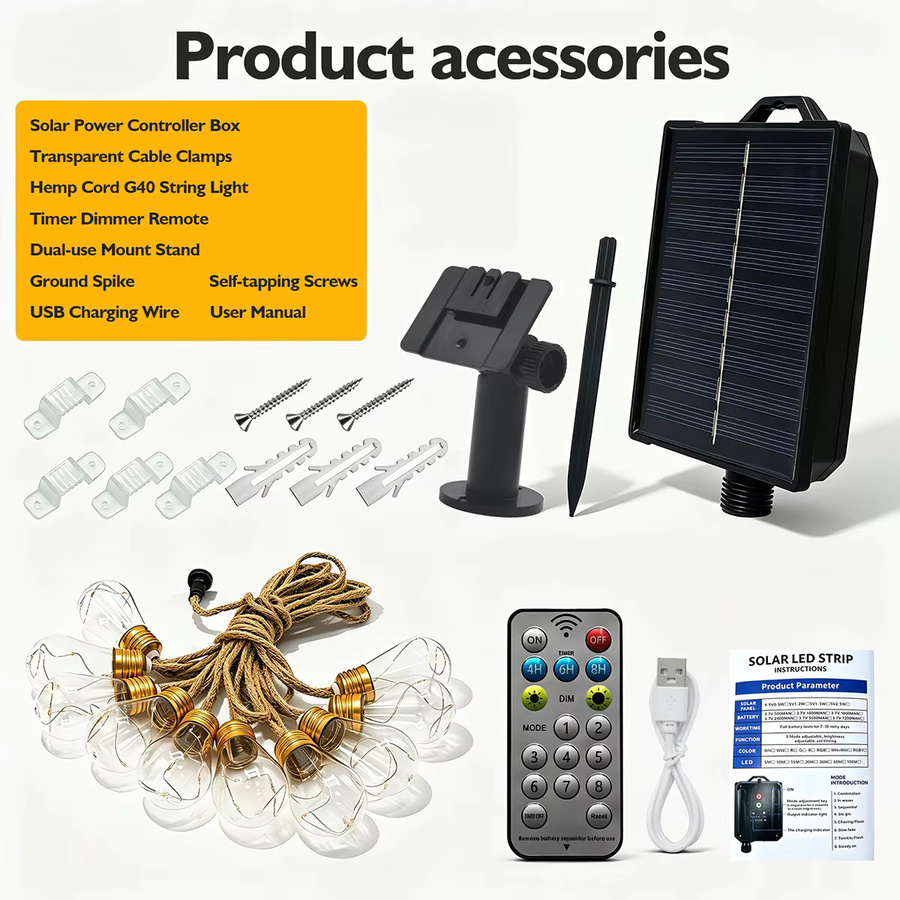 HAGAHA Solar Globe G40 LED-Lichterkette mit Fernbedienung und USB-Batteriebox, transparente Kugellampen, wasserdicht und bruchsicher - Bild 6