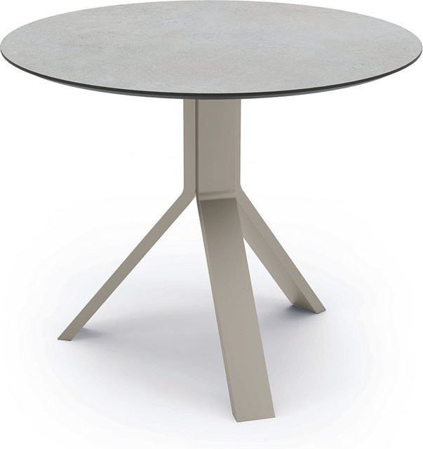 Stern Beistelltisch Freddie mit Teakplatte und Aluminiumgestell in Greige, Durchmesser: 55 cm - Bild 1
