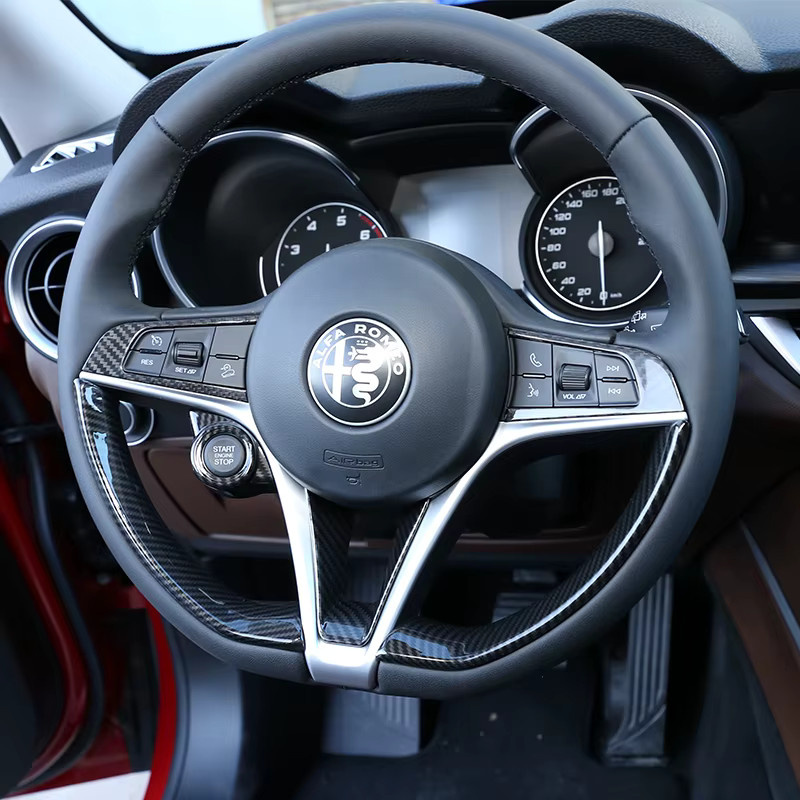 Owntycar Lenkrad Abdeckung aus ABS Carbon Faser für Alfa Romeo Giulia und Stelvio, Schwarz - Bild 3