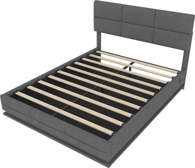 okwish Polsterbett mit LED-Beleuchtung, USB-C Anschluss und Hydraulik-Stauraum in Grau, B/T: 160 x 200 cm - Bild 1