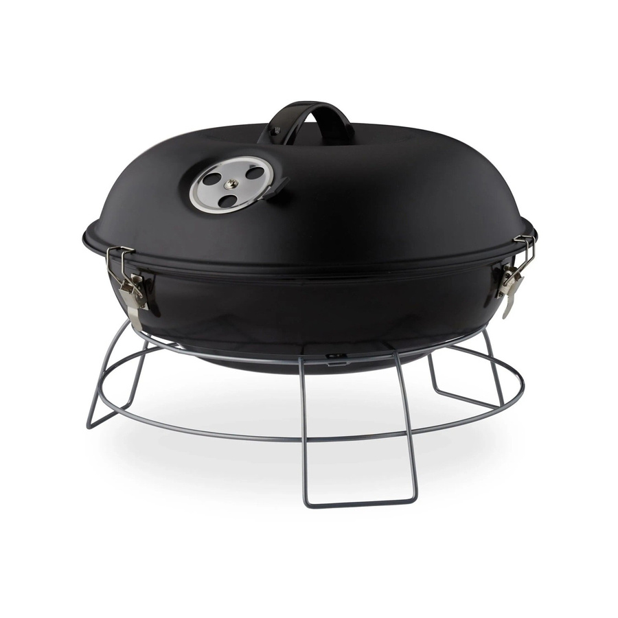 Relaxdays Kugelgrill aus Stahl in Schwarz, tragbarer Holzkohlegrill, B/T/H: 27 x 36 x 36 cm - Bild 2